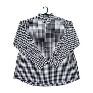 Chaps Men's Shirt Large L Blue Black Checkered Custom Fit Button Up Long Sleeve